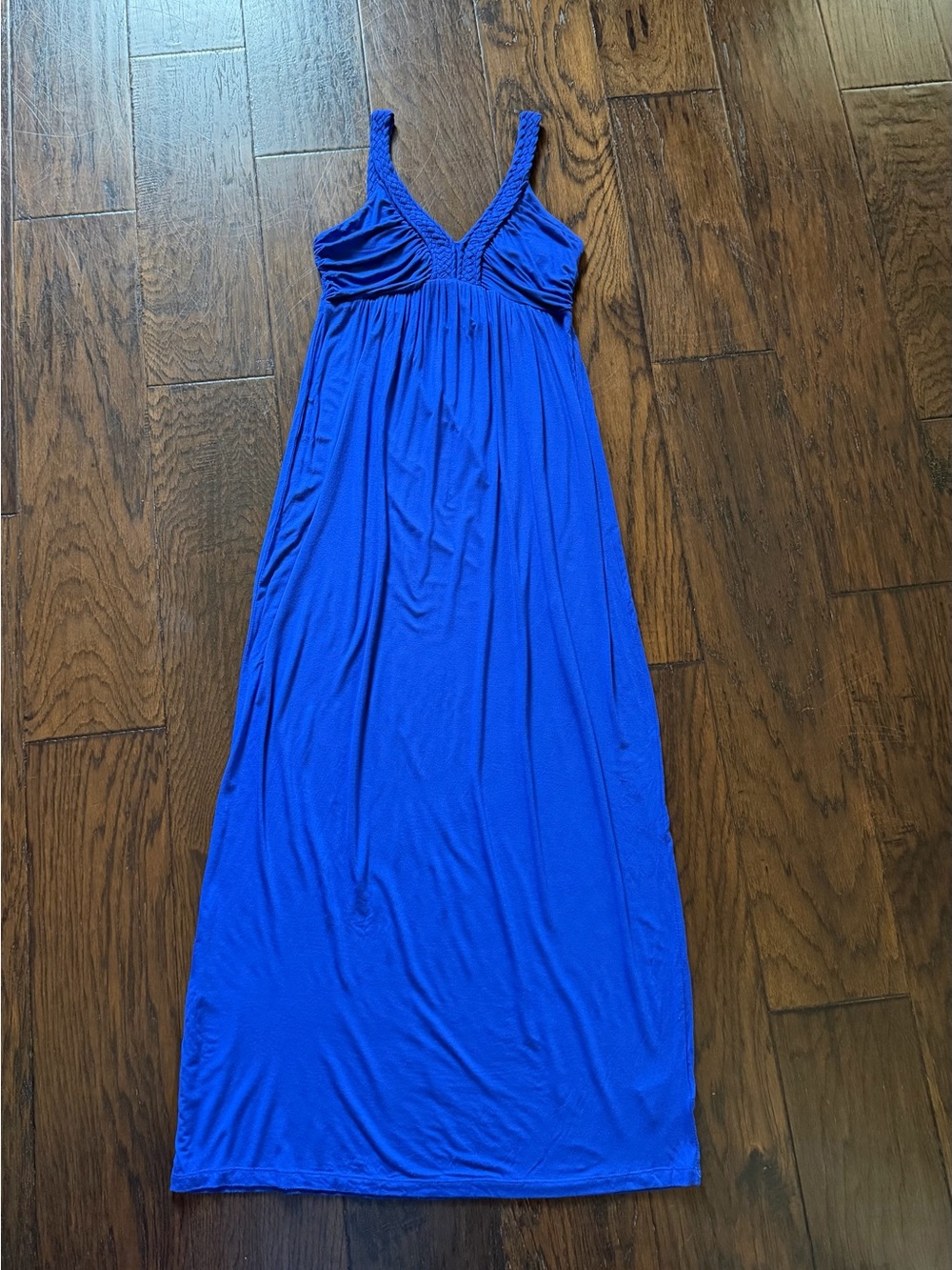 Design History Blue Braided Strap V-Neck Empire Waist Maxi Dress women size S